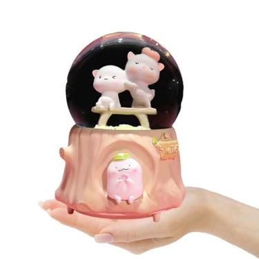 Imagem de ZZTWER Caixa musical bola de cristal caixa de música com música e luzes coloridas, globo de neve de cristal, caixa de música de gato fofo para meninas caixa de música luminosa