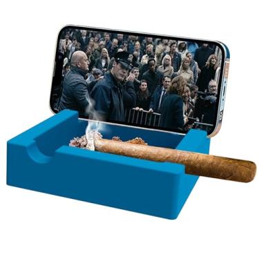 Imagem de Cinzeiro de charuto grande 2 em 1 com suporte para telefone/suporte quadrado de silicone com 3 suportes para ambientes externos/externos/tabuleiros de pátio acessórios para homens presentes de fumante
