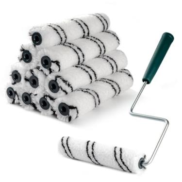 Imagem de CoatPro Twools Capas de rolo de tinta, pacote com 10 rolos de tinta de microfibra de 15 cm, cochilo de 9,5 cm, com moldura de rolo de metal antiferrugem, adequado para pintura de parede e móveis