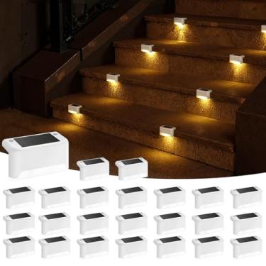 Imagem de APONUO Luzes solares de deck 24 peças, lâmpada de cerca solar LED impermeável para pátio, escadas, caminho de jardim, degraus e cercas (branco quente)