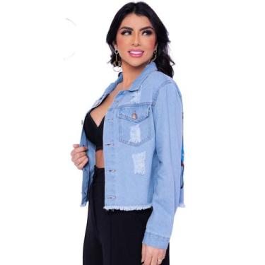 Imagem de Jaqueta Jeans Feminina Clean Básica com Detalhes em Destroyed e Estamp