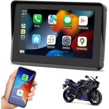 Imagem de Multimídia MP5 para Moto, Tela Touch 5 Polegadas IPS, CarPlay e Android Auto, Bluetooth Duplo, IP67 à Prova d'Água, GPS