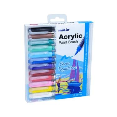 Imagem de Caneta Acrylic Paint Brush com 12 Cores - Molin, Cores Vibrantes