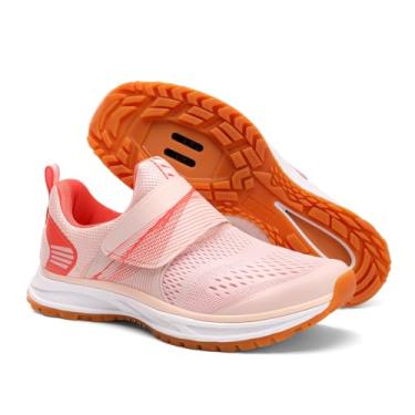 Imagem de Pairobin Sapatos de ciclismo femininos para uso interno – Sapatos de ciclismo ao ar livre confortáveis e respiráveis – Compatível com chuteiras SPD, rosa, 35