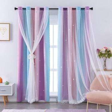 Imagem de Cortinas XiDi Kids Rainbow Blackout 213 cm H para quarto de meninas