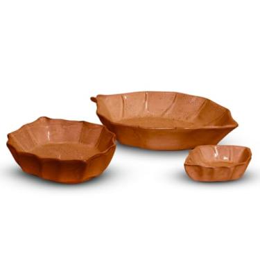 Imagem de Kit Travessas de Porcelana Folha Romana Travessa de Porcelana Pequena Média Grande Louça Petiscos Decoração Mesa Posta Festas Gourmet Restaurante(Terracota Rústico)