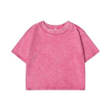 Imagem de Camiseta Cropped Feminina Solta Com Decote Redondo 100% Algodão Lavado