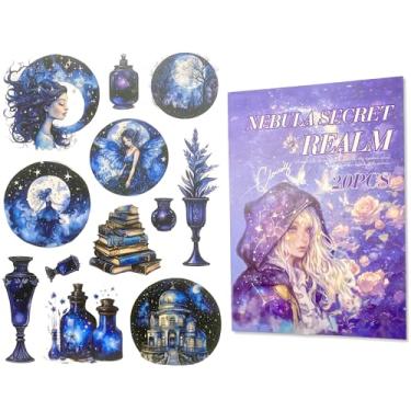Imagem de TIAMECH Livro de adesivos Nebula Secret Realm – Série Witch Magic Gat, 20 folhas de adesivos PET e Washi para álbuns, efêmeras, materiais à prova d'água e artesanato DIY (tamanho 26,6 x 18 cm)