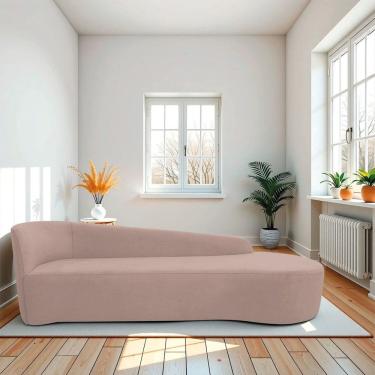 Imagem de Recamier Curvo Orgânico 200cm 3 Lugares Lado Direito para Sala Estar e Linho Paris Rose