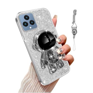 Imagem de Annyojo Capa para celular T-Mobile Revvl 6 com função de suporte de astronauta 6D à prova de choque protetora macia com revestimento luxuoso para T-Mobile Revvl 6, prata