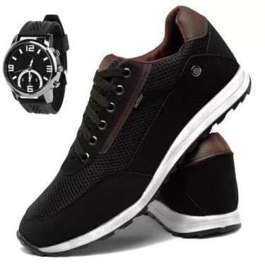 Imagem de Sapatenis Casual Masculino Moderno e Relogio - MKSHOES, Preto, 40