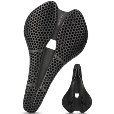 Imagem de Selim de bicicleta de fibra de carbono impresso em 3D, respirável, à prova d'água/leve, unissex, assento almofadado para BMX, MTB e estrada-preto (fibra de carbono total e nylon) (selim de nylon zeius