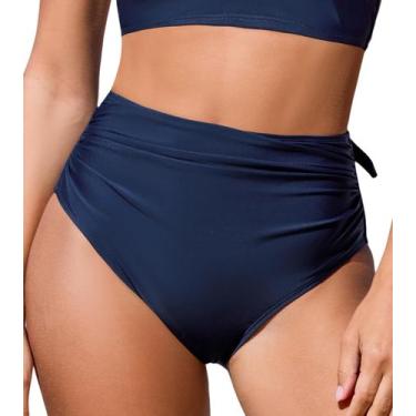 Imagem de Roupa de banho de cintura alta com calça de biquíni azul marinho - CUP