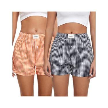 Imagem de Shorts boxer xadrez femininos de algodão da Pijama Bottoms xadrez xadr