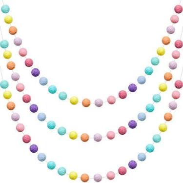 Imagem de Guirlanda de bolas de arco-íris de feltro de lã WILLBOND 24 bolas de 2