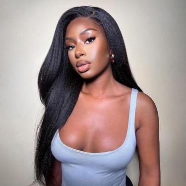 Imagem de Peruca OQ Hair Kinky Straight V Part Human Hair 180% de densidade 20"
