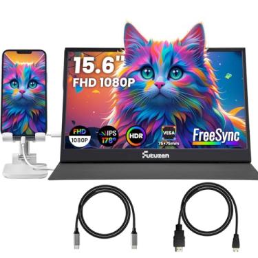 Imagem de Futuzen Monitor portátil de 39.6 cm 1080p FHD Segundo Monitor externo para laptop/MacBook/telefone, escritório e viagens, Dual USB-C/Mini HDMI ultraleve 0,65 kg com capa de couro FreeSync HDR