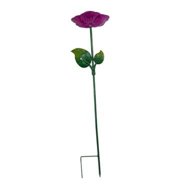 Imagem de Fenteer Alimentador de pássaros de flores, tigela para banho de pássaros, 25 polegadas, resistente às intempéries, estaca de jardim decorativa, banho de, Roxo