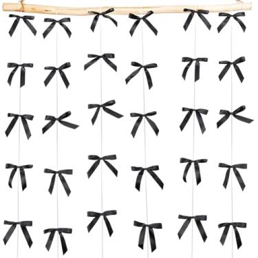 Imagem de SOFPLATE 6 peças 2 pés/2 m serpentinas de laço preto faixas penduradas decorações de festa laço pré-amarrado poliéster laço coquete decoração para casamento, aniversário, chá de noiva, despedida de
