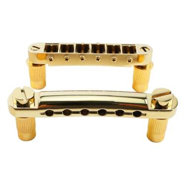 Imagem de OVSAL Gold Tune-O-Matic Guitar Bridge e Stop Bar Tailpiece Combo M8 Metric Thread 6 Cordas Ponte Fixa Compatível com Peças de Reposição de Guitarra Elétrica Estilo LP SG Les Paul