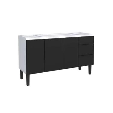 Imagem de Gabinete de Cozinha 144 cm Armário Aço 3 Portas e 3 Gavetas (Preto)