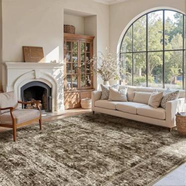 Imagem de OHWPEAT Tapetes de área de 10 x 15 cm para sala de estar, quarto, tapetes marrons, pequeno lavável antiderrapante, tapete interno macio vintage boho para berçário, banheiro, escritório