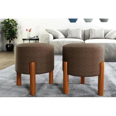 Imagem de PC Móveis Kit 2 Puff Redondo Luxo Decorativo em Linho Bege – Sala, Quarto e Escritório (Marrom)