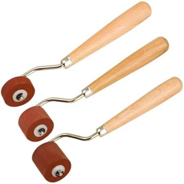 Imagem de 3 peças Brayers para artesanato, rolos de borracha para impressão com cabo de madeira, rolos Brayer vermelhos para artesanato, conjunto de conector de metal de longa duração para projetos Cricut Maker