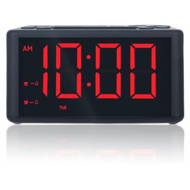 Imagem de Rádio despertador digital com rádio AM/FM, predefinições, alarmes duplos, alarme durante a semana/fim de semana, soneca, temporizador de sono, tela LED vermelha regulável para quartos, salas de estar