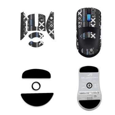 Imagem de NOUKAJU Fita adesiva para mouse com cobertura total para ASUS ROG Harpe II Ace, kit de atualização de mouse profissional resistente ao suor, patins para pés de mouse (almofada de pé + fita preta para