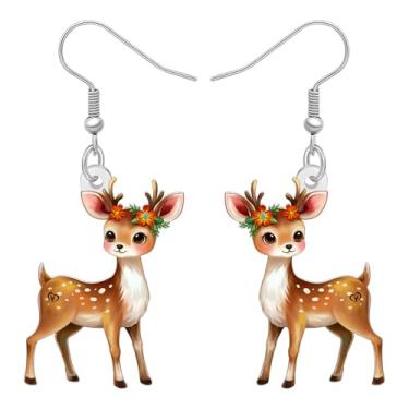 Imagem de LONYOO Brincos de cervo sika fofos de acrílico pendurados, brincos de rena Chrismtas, joias de fulvo, presentes para amantes de animais da floresta, presentes para mulheres e mães, Medium, Acrílico