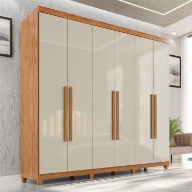 Imagem de Guarda-roupa Casal 6 Portas 2 Gavetas com Pés 100% Mdf Nápoles Yescasa Cinamomo / Off White