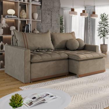 Imagem de Sofá Cama em Madeira Eucalipto e Veludo 200cm Flórida Bege