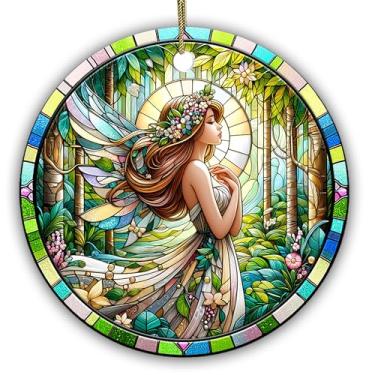 Imagem de Sportyzen Enfeite de fada da floresta – Encantador anjo da floresta decoração de cerâmica – Visual de vitral inspirado na natureza – Presente espiritual e caprichoso para mulheres, amantes da natureza