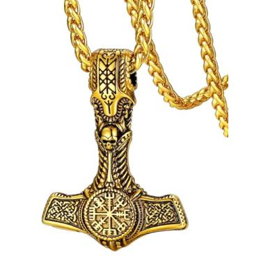 Imagem de FaithHeart Colar masculino viking com martelo de Thor, pingente de amuleto nórdico Mjolnir vintage com corrente de trigo resistente, joia de aço inoxidável (caixa de presente), Aço inoxidável, Sem