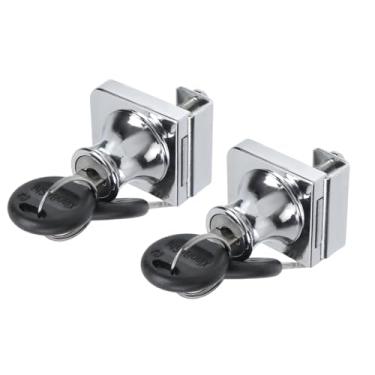 Imagem de LC LICTOP Trava sem furadeira para vidro de 0,5 a 0,8 cm, chave semelhante a - montagem de porta a placa, 2 conjuntos retangulares cromados de 3,8 x 3,8 cm, trava de vidro de liga de zinco para