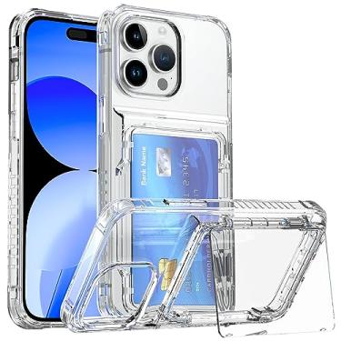Imagem de SORAKA Capa transparente para iPhone 15 Pro Max com porta-cartões,capa protetora 2 em 1 em acrílico transparente e TPU macio