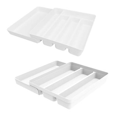 Imagem de Kit 2 Organizador de Talheres Utensílios Para Gaveta com Extensor Plástico Cozinha Branco - Crippa