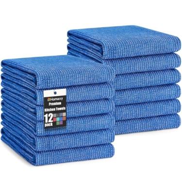 Imagem de Homaxy Toalhas de cozinha premium (45,7 cm x 71,1 cm, pacote com 12), toalhas de mão de cozinha grandes de algodão, toalhas de prato planas e felpudas, conjunto de toalhas de chá altamente absorvente