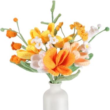 Imagem de Breling Buquê de flores de crochê feito à mão, buquê de tulipas de crochê, lírio do vale, tulipa falsa para dia das mães, professora, enfermeira, presente de apreciação, decoração de casa, casamentos
