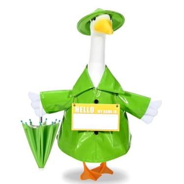 Imagem de GANSHAYA Capa de chuva roupas de ganso de varanda com placa de nome personalizada, guarda-chuva e chapéu para decoração de roupas de ganso de 58 cm (verde)