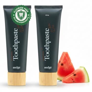 Imagem de Nudge Pasta de dente 10% nano hidroxiapatita, vitamina E, sem flúor, sem SLS, ajuda a remineralizar, suporta esmalte, controle de placa, para dentes sensíveis e boca seca, melancia, 113 g (pacote com