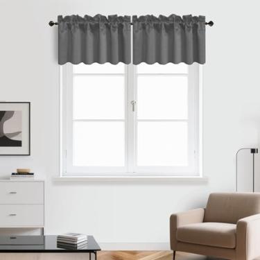 Imagem de Aquazolax Pacote com 2 sanefas cinzas para janelas, cortinas blackout com bolso para varão, saia curta, valência decorativa para sala de estar, quarto, 132 cm de largura x 35,5 cm de comprimento