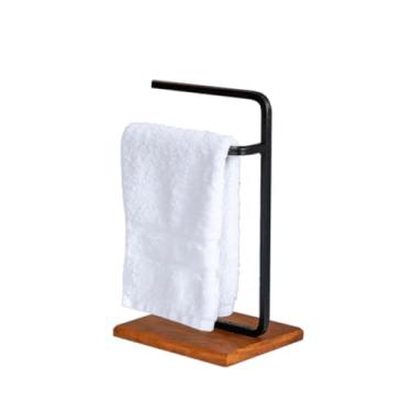 Imagem de Suporte Porta Toalha de Rosto Duplo para Bancada de Banheiro Base de Madeira - ÉdeCasaMóveis