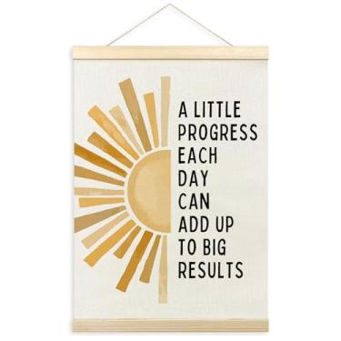 Imagem de TLESKE Moldura inspiradora para pôster de saúde mental, um pouco de progresso a cada dia, educação especial para decoração de parede para sala de aula, sala de aula, sala de aula, imagem amarela do
