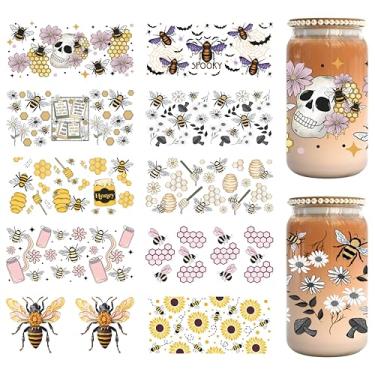 Imagem de Adesivos de transferência de vidro UV DTF, 10 adesivos de transferência UV DTF com tema de vaca Highland, adequados para copos de vidro Libbey de 473 ml, artesanato de móveis, marcenaria, faça você