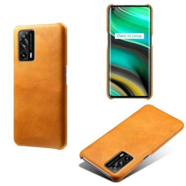 Imagem de Capa para OPPO Realme X7 Pro Ulrta,Proteção contra quedas,Casca de volta de cor sólida simples,Design de couro de imitação de plástico-Orange