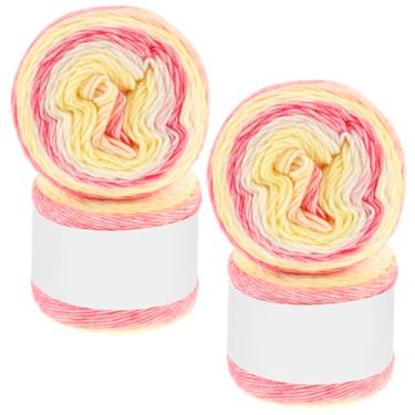 Imagem de 4 peças de fios ombré flexíveis DIY para tricô, fio de bolo de algodão macio colorido para fazer cobertor cachecol xale (rosa amarelo, 4)