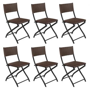 Imagem de Cadeira Dobravel Bar, Lanchonete Castanho - Kit 6 Pc