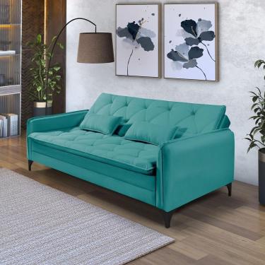 Imagem de Sofá Cama Yara 3 Lugares Reclinável 2,08m Suede Azul Turquesa Azul Turquesa
